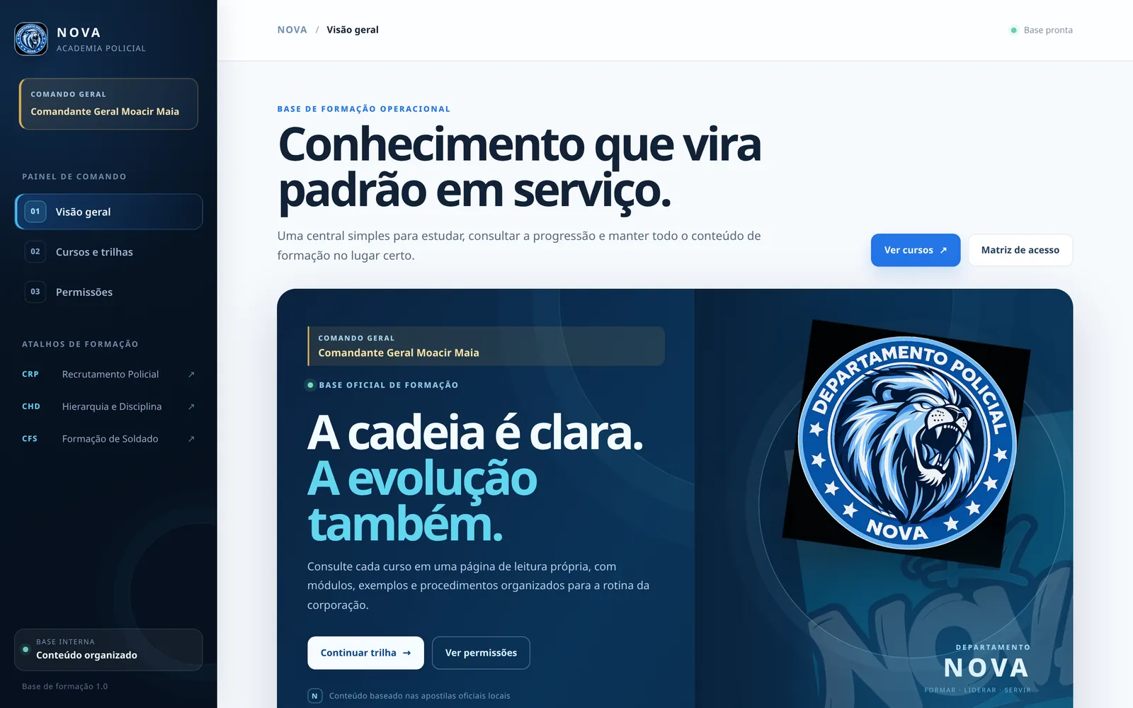 Plataforma NOVA Academia Policial no computador